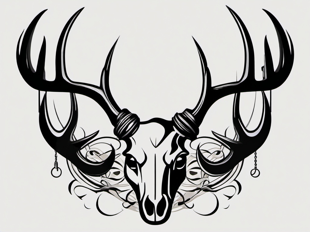 Antler and Fish Hook Tattoo-Bold and dynamic tattoo featuring antlers and a fish hook, perfect for those who enjoy hunting and fishing.  simple color vector tattoo