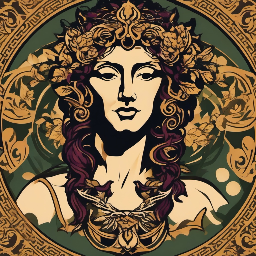 Dionysus Tattoo-Bold and dynamic tattoo featuring Dionysus, the Greek god of wine, celebrations, and theater.  simple color vector tattoo