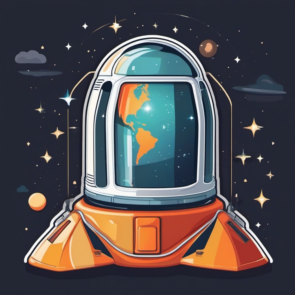 Space Capsule Sticker - Capsule reentering Earth's atmosphere, ,vector color sticker art,minimal