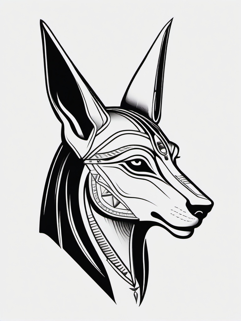 Anubis Tattoo - Egyptian god symbolizing protection in the afterlife  minimal tattoo design,white background