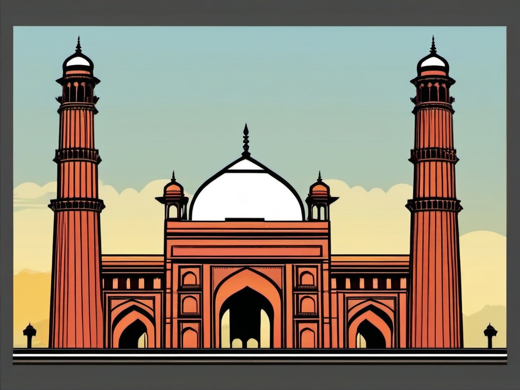 New Delhi clipart - India Gate and Jama Masjid in India,  color vector clipart