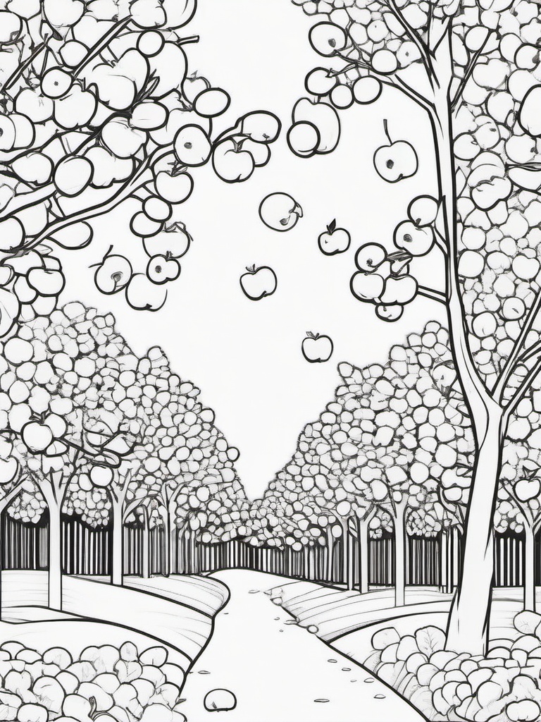 Falling Apples Coloring Pages - Juicy Apples Dropping from Trees  minimal black outline printable sheet, coloring page