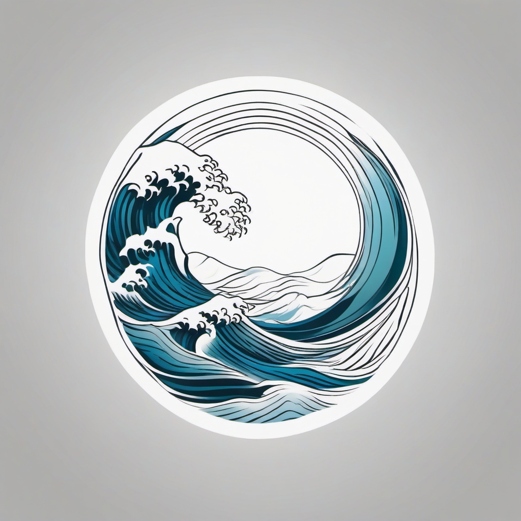 Ten Thousand Waves Tattoo - Embrace symbolism and artistic beauty with a tattoo inspired by the concept of ten thousand waves.  simple vector color tattoo,minimal,white background