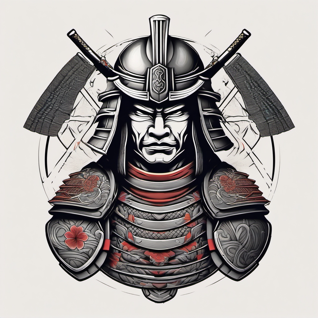 Classic samurai tattoo design with traditional armor.  color tattoo,minimalist,white background