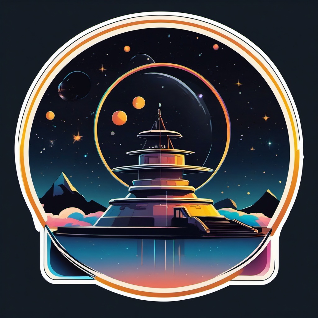 Floating Observatory Sticker - Experience the cosmic vibes with the futuristic and floating observatory sticker, , sticker vector art, minimalist design