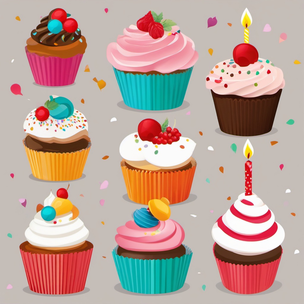 Birthday Cupcakes clipart - Delicious birthday cupcakes, ,vector color clipart,minimal