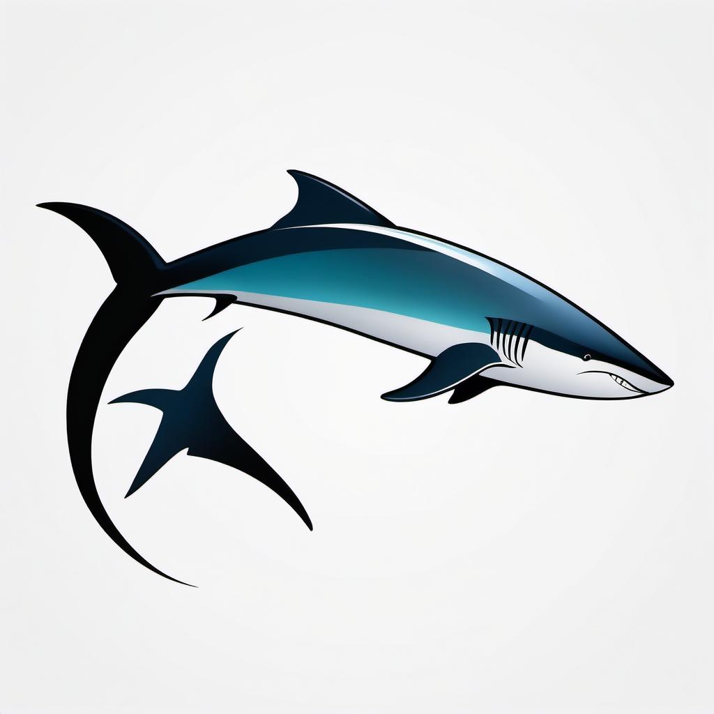 Thresher Shark tattoo,The distinctive long tail of a Thresher Shark, adding a touch of mystery and grace.  color tattoo style, minimalist, white background