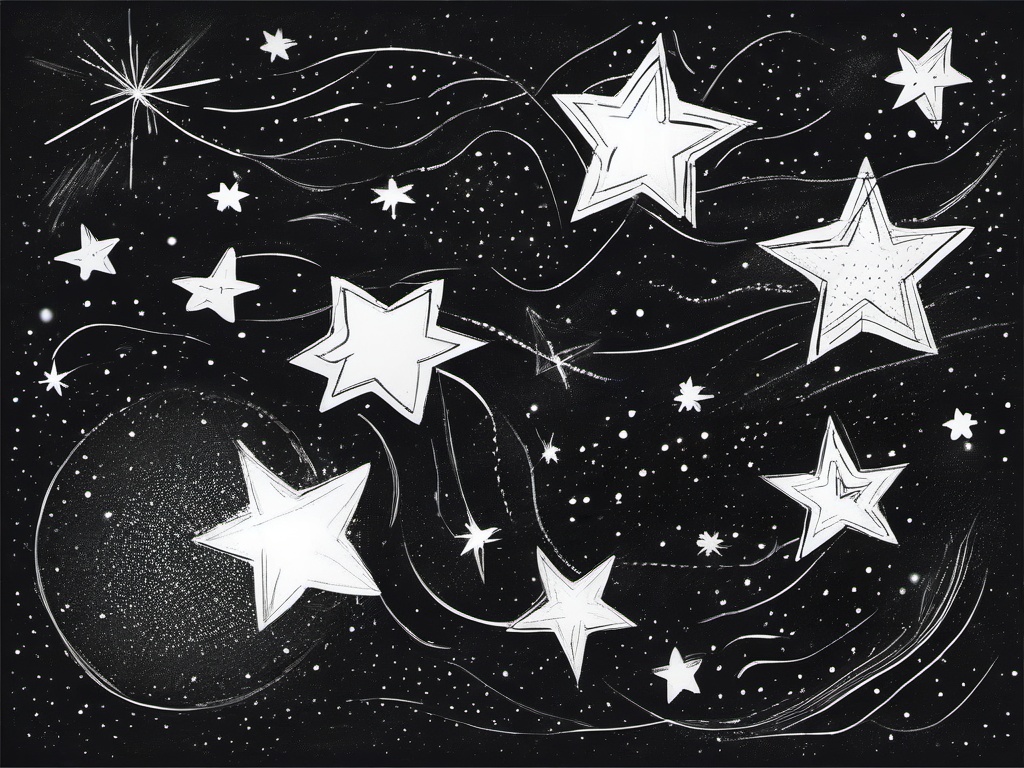 drawing of stars in a galaxy  minimal rough sketch scribbles,doodles,black and white