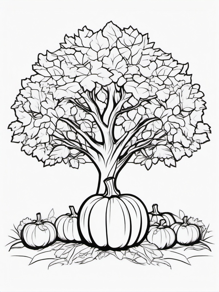 Pumpkin Under a Tree Coloring Pages - Pumpkin Resting Beneath a Tree  minimal black outline printable sheet, coloring page