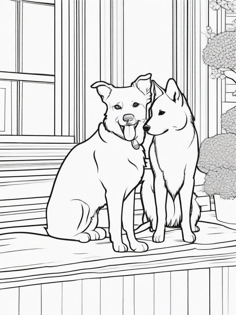 Dog and Cat Coloring Pages - Classic Rivalry in a Friendly Scene  minimal black outline printable sheet, coloring page