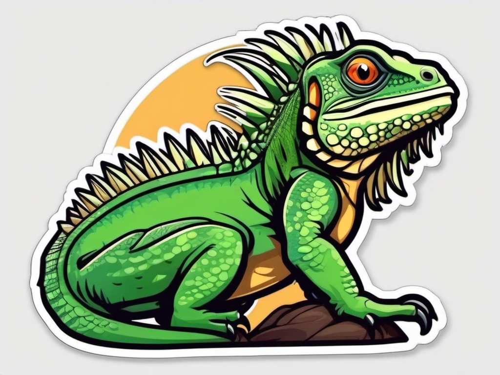 Spiny-Tailed Iguana cartoon - iguana with a tail covered in sharp spines  cartoon sticker style