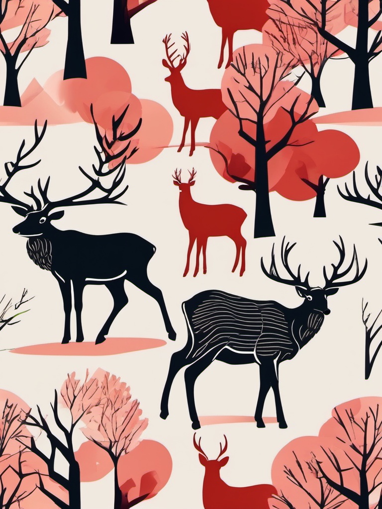 Red Deer Clip Art - Red deer with majestic antlers,  color vector clipart, minimal style