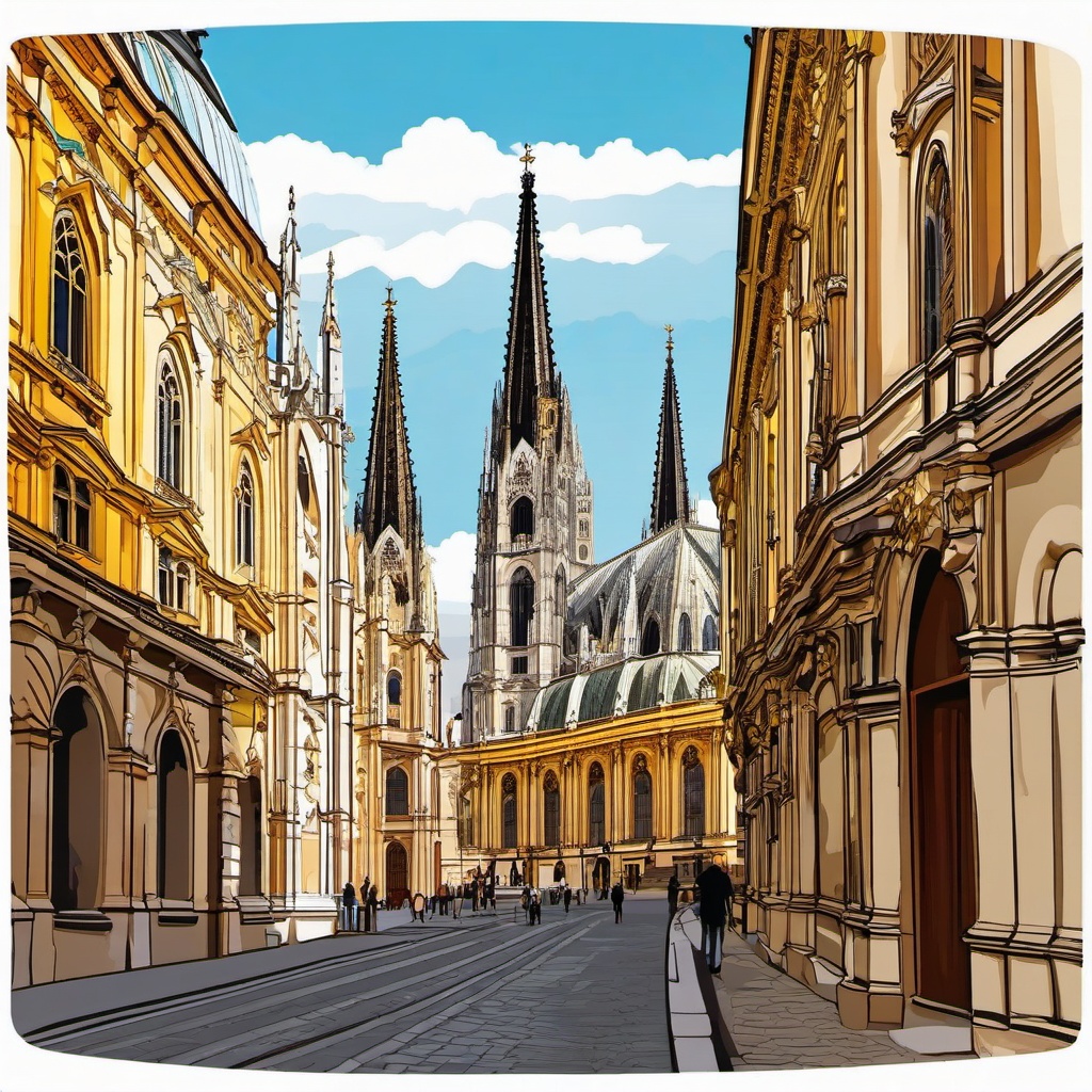 Vienna clipart - St. Stephen's Cathedral and Vienna cityscape,  color clipart, vector art