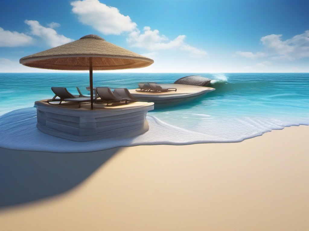 Beachside sandbar relaxation close shot perspective view, photo realistic background, hyper detail, high resolution