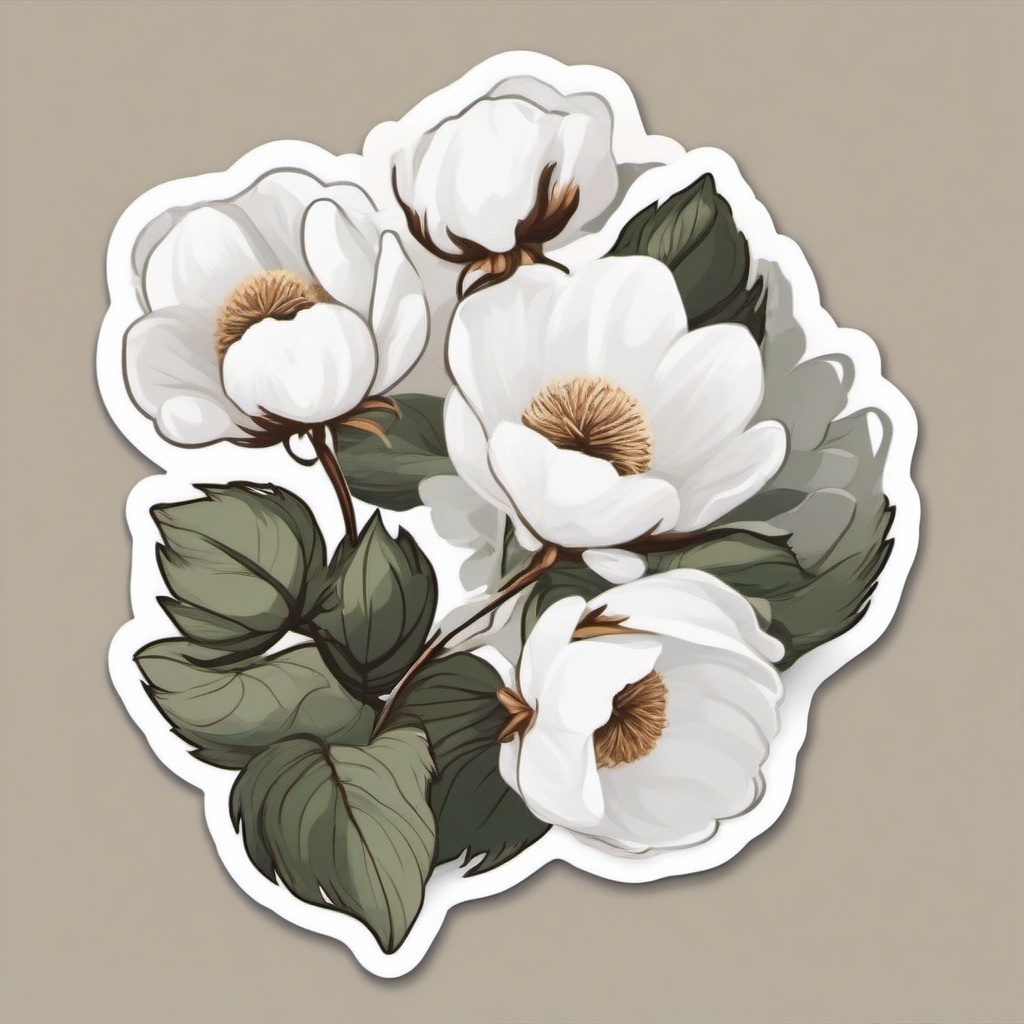 Cotton Flower Sticker - Embrace the soft and fluffy beauty of cotton flowers with this delicate sticker, , sticker vector art, minimalist design