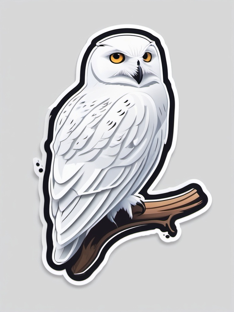 Snowy owl sticker- White and graceful, , sticker vector art, minimalist design