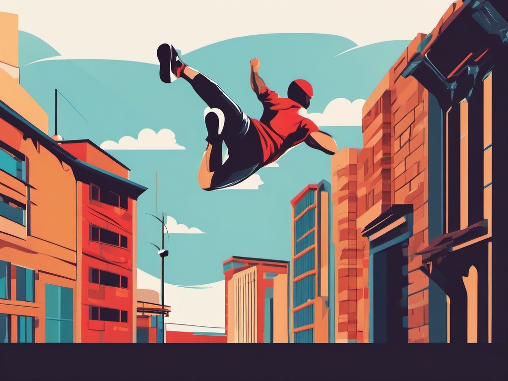 Parkour Clipart - A parkour athlete performing daring stunts.  color vector clipart, minimal style