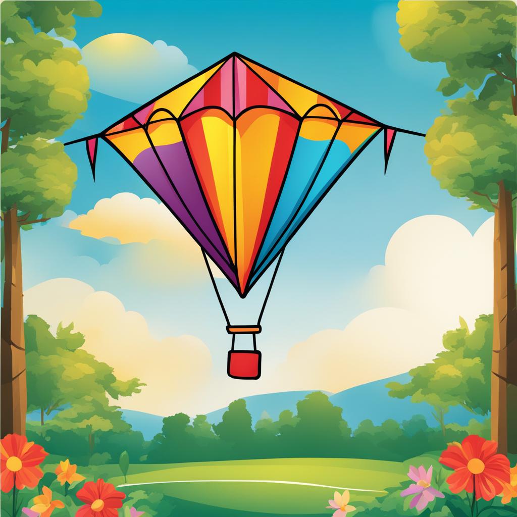 kite clipart - a vibrant kite soaring in the sky, flown by children in a sun-drenched park 