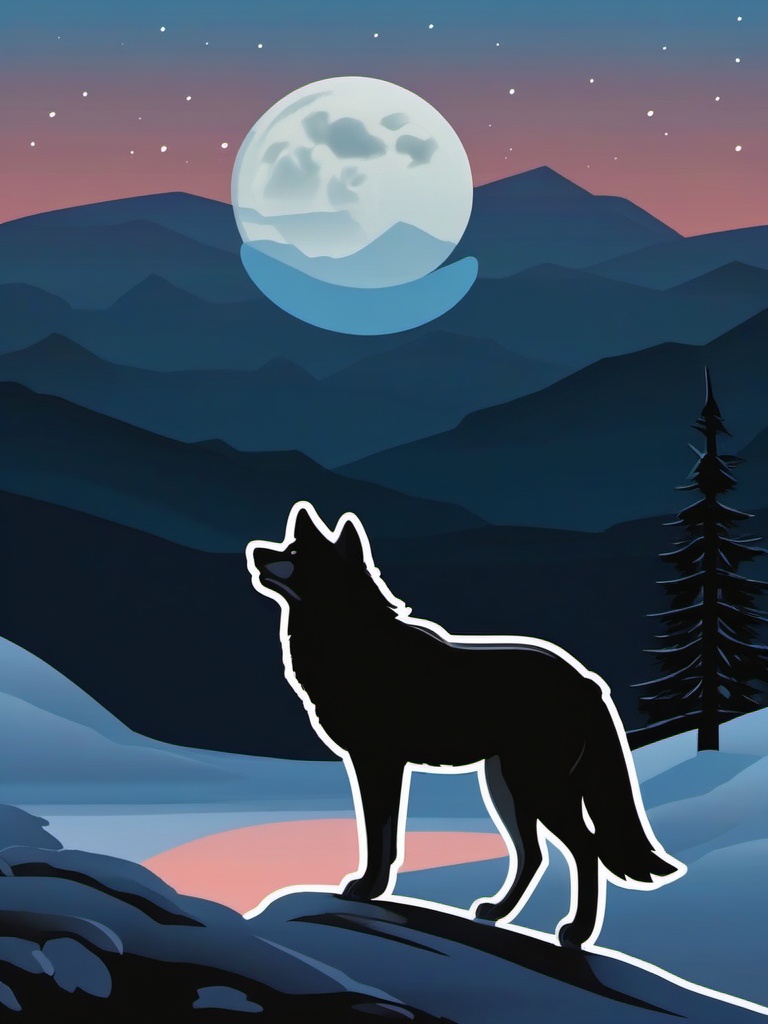 Full Moon and Lone Wolf Emoji Sticker - Solitary guardian beneath the moon's glow, , sticker vector art, minimalist design