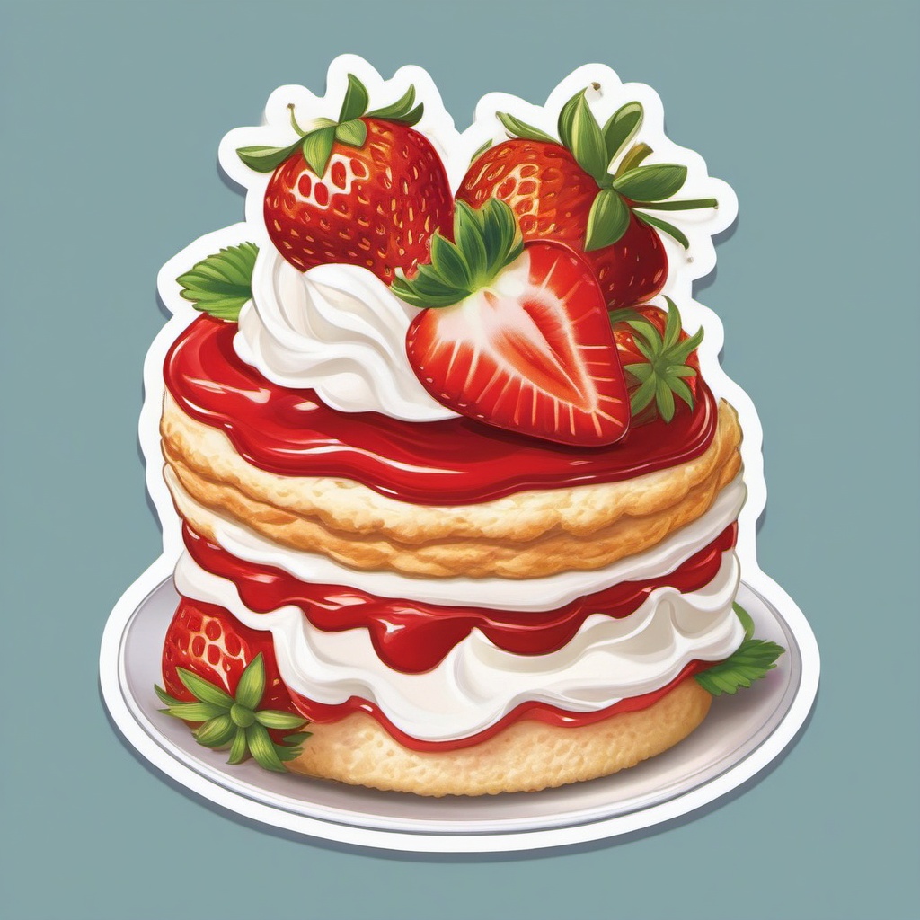 Strawberry Shortcake Delight sticker- Light and fluffy shortcake layered with fresh strawberries and whipped cream. A classic summertime treat that's both sweet and refreshing., , color sticker vector art