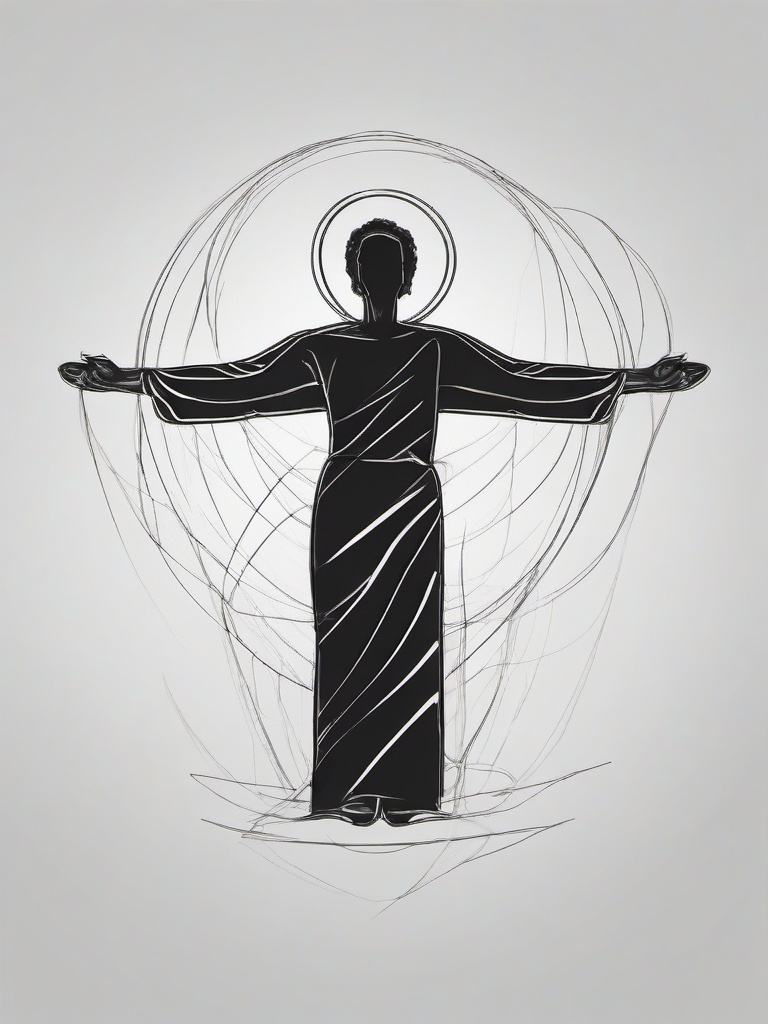 drawing of God with open arms  minimal rough sketch scribbles,doodles,black and white