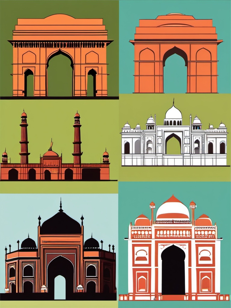 New Delhi clipart - India Gate and Jama Masjid in India, ,color clipart vector style