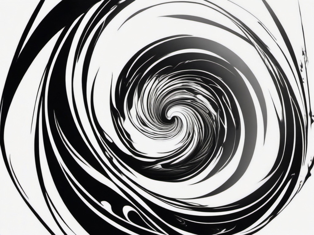 A vortex swirls, leaving a mark of chaos, a tattoo.  black and white tattoo style