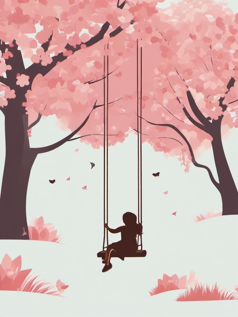 Springtime Swing Adventure clipart - Adventure on a rope swing, ,vector color clipart,minimal