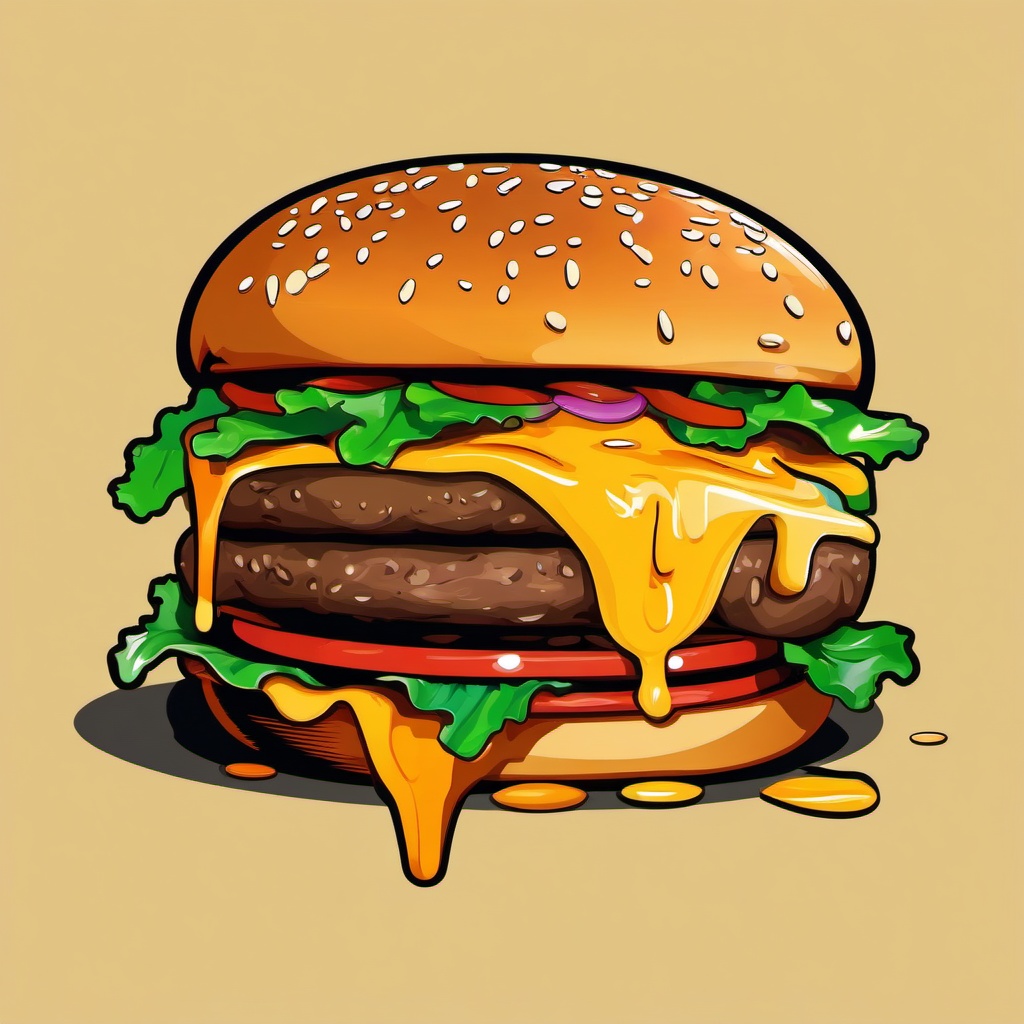 Hamburger clipart - hamburger with melted cheese oozing out  color,minimalist,vector clipart