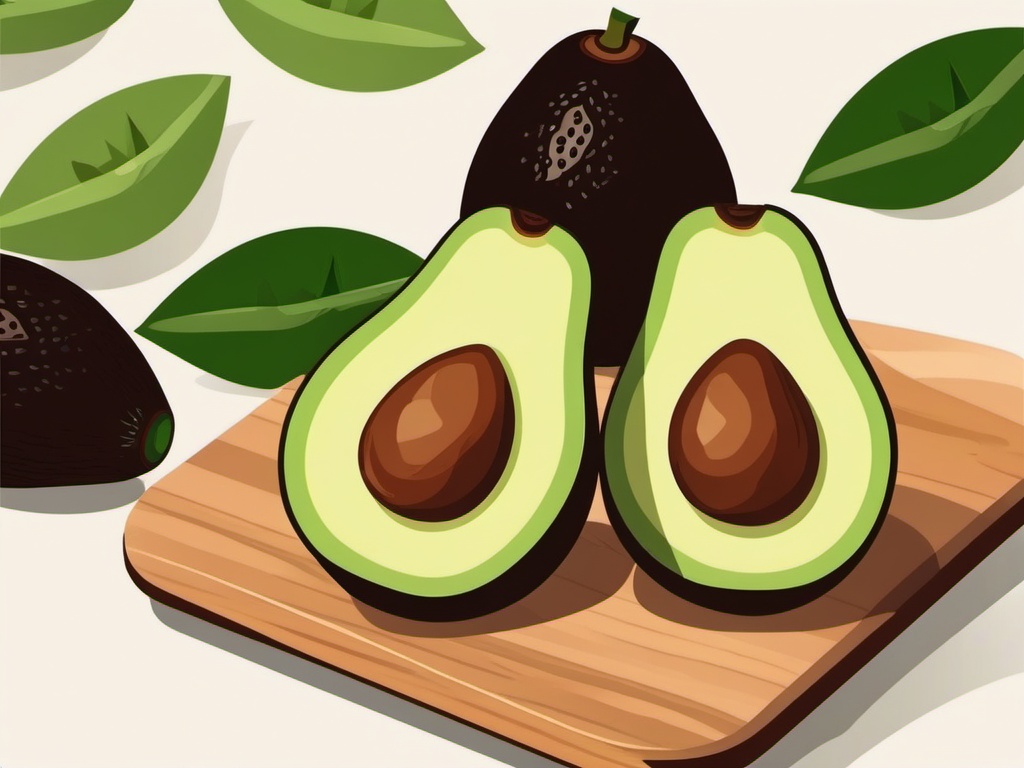 Avocado Halves Clipart - Halves of ripe avocados on a cutting board.  color vector clipart, minimal style