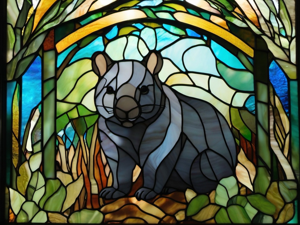 Stained Glass Wombat - Wombat in eucalyptus grove  