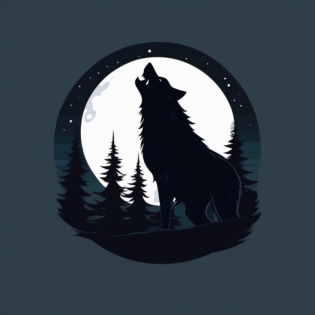 October clipart - full moon with a werewolf howling  color,minimalist,vector clipart