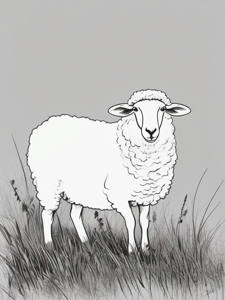 drawing of a sheep grazing  minimal rough sketch scribbles,doodles,black and white