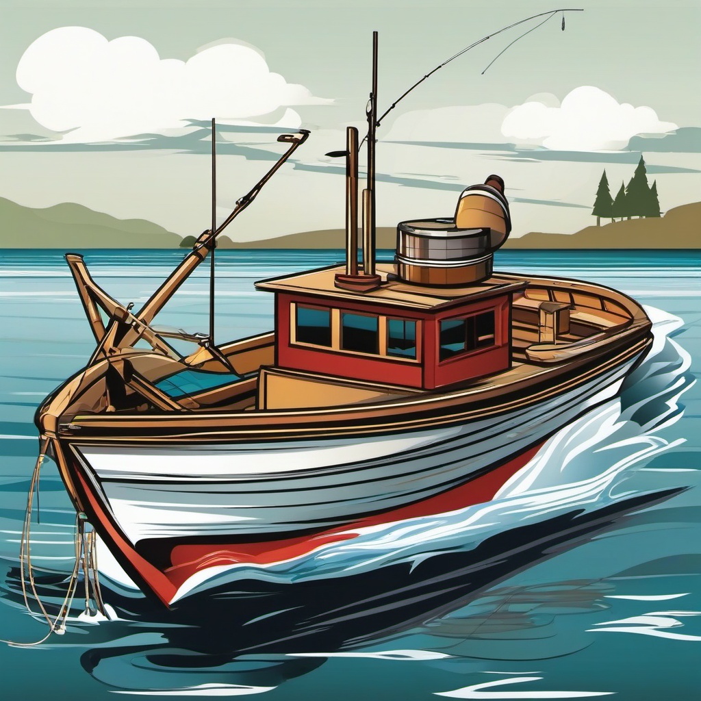 Boat clipart - fishing boat with rods and tackle  