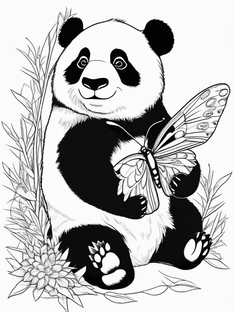 Panda Coloring Pages - Panda with a butterfly perched on its nose  simple coloring pages