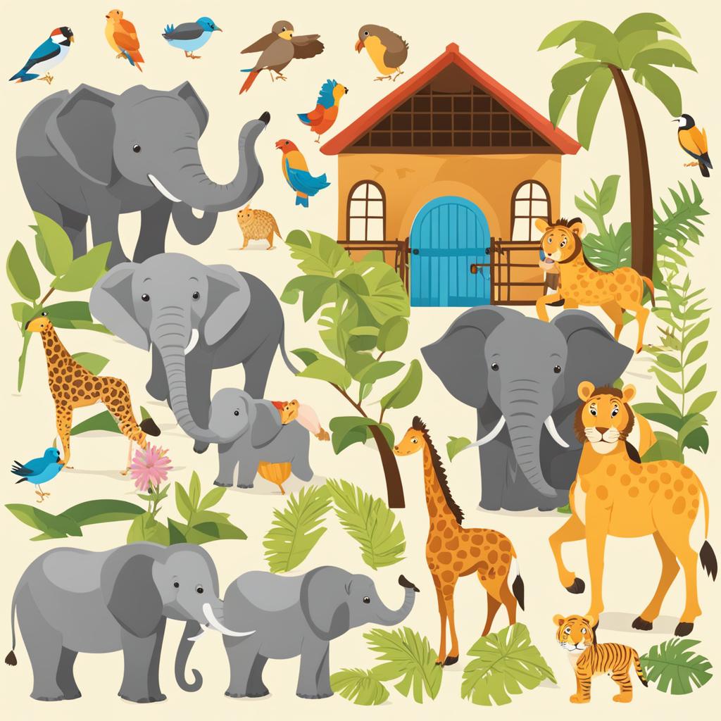 zoo clipart - a playful zoo scene, teeming with animal life 