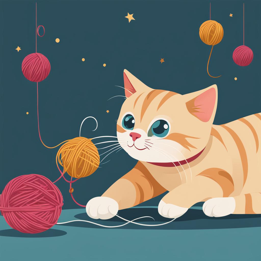 cat clipart - playfully chasing a ball of yarn. 