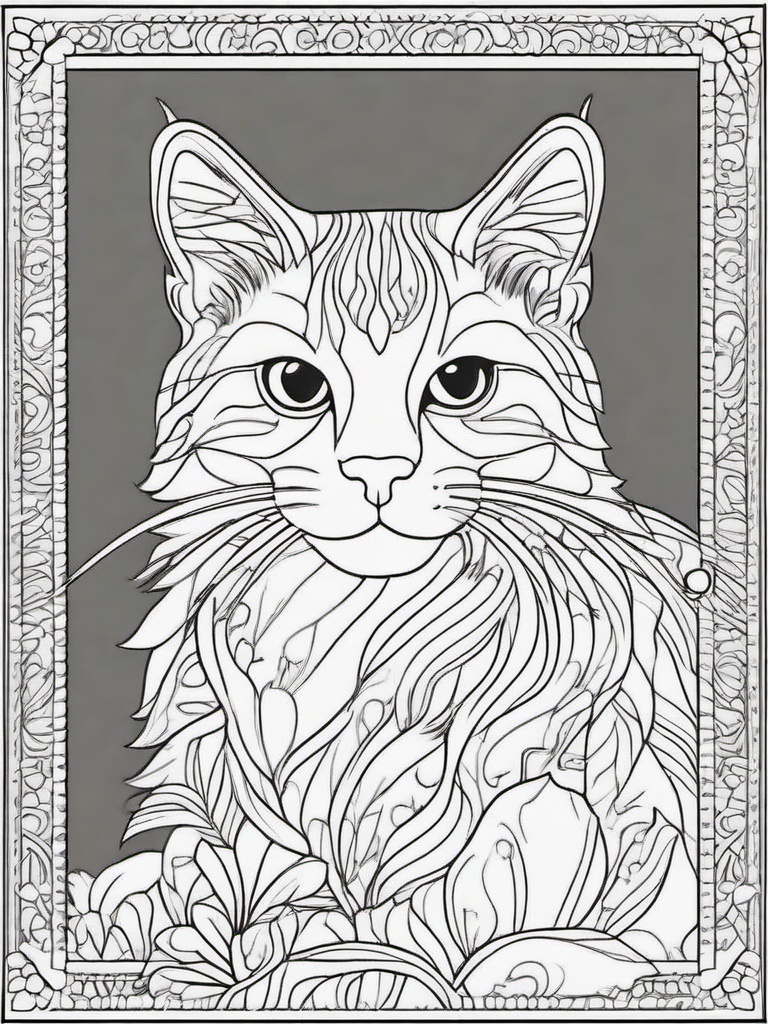 Cat with Heart Coloring Pages - Feline Surrounded by Love and Affection  minimal black outline printable sheet, coloring page