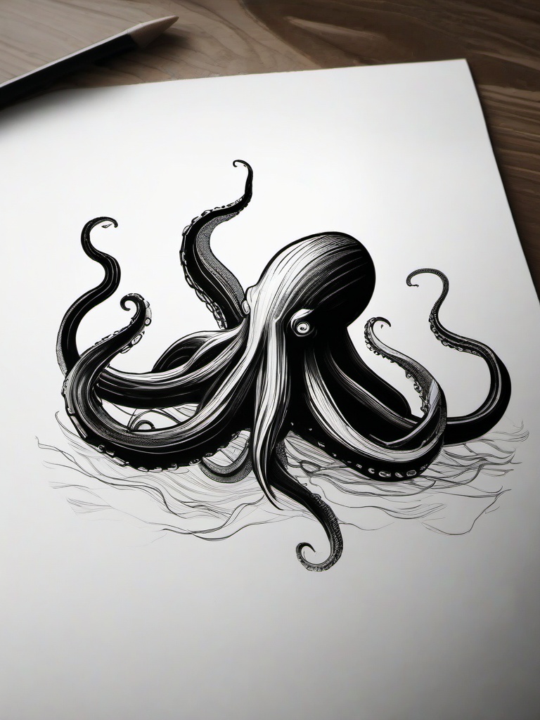 drawing of a kraken  minimal rough sketch scribbles,doodles,black and white