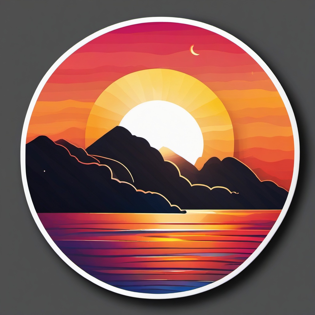 Sunset over ocean sticker- Breathtaking and colorful, , sticker vector art, minimalist design