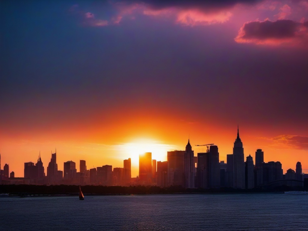 Sunset Wallpaper - Sun dipping below city skyline.  sunset background