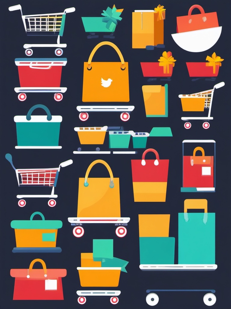 Shopping Cart Clipart - Shopping cart representing online shopping,  color vector clipart, minimal style