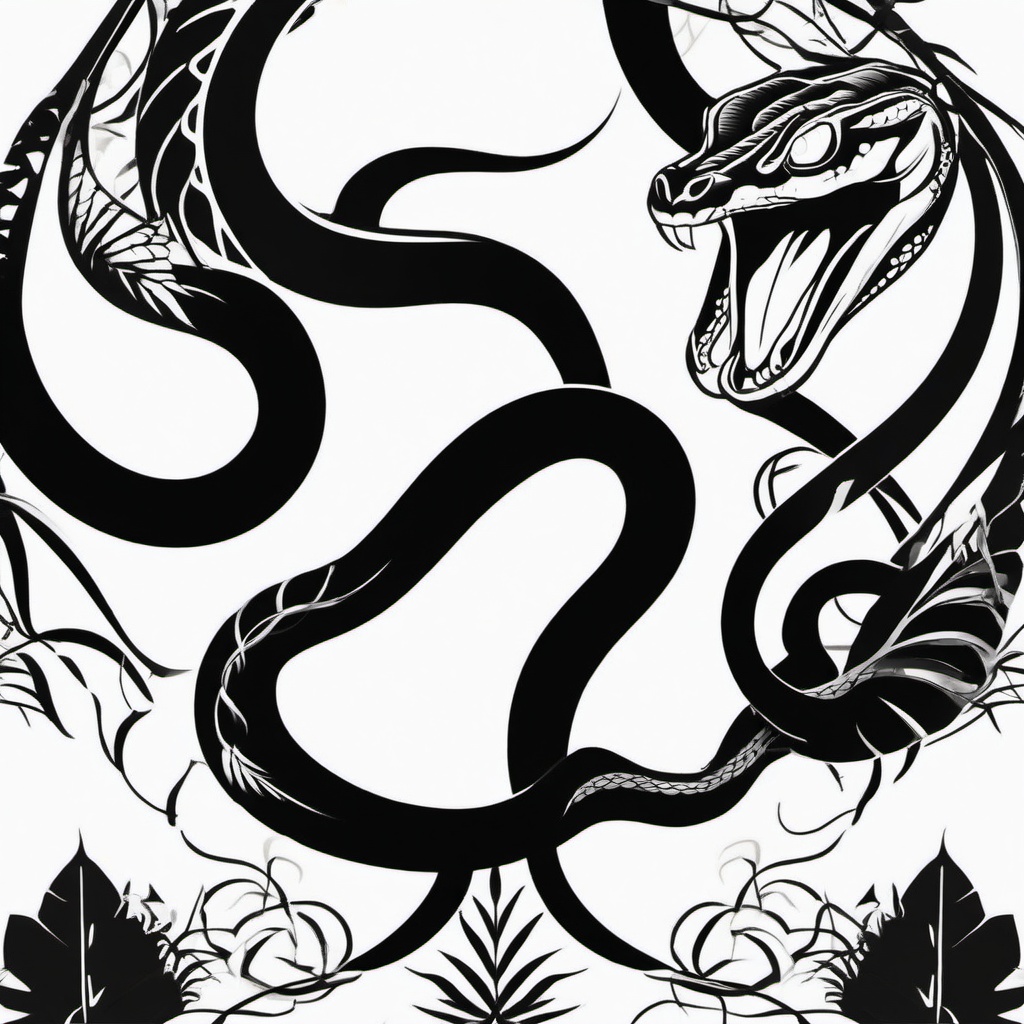 Bad Snake Tattoo - Tattoo featuring a snake with a bad or rebellious theme.  simple vector tattoo,minimalist,white background