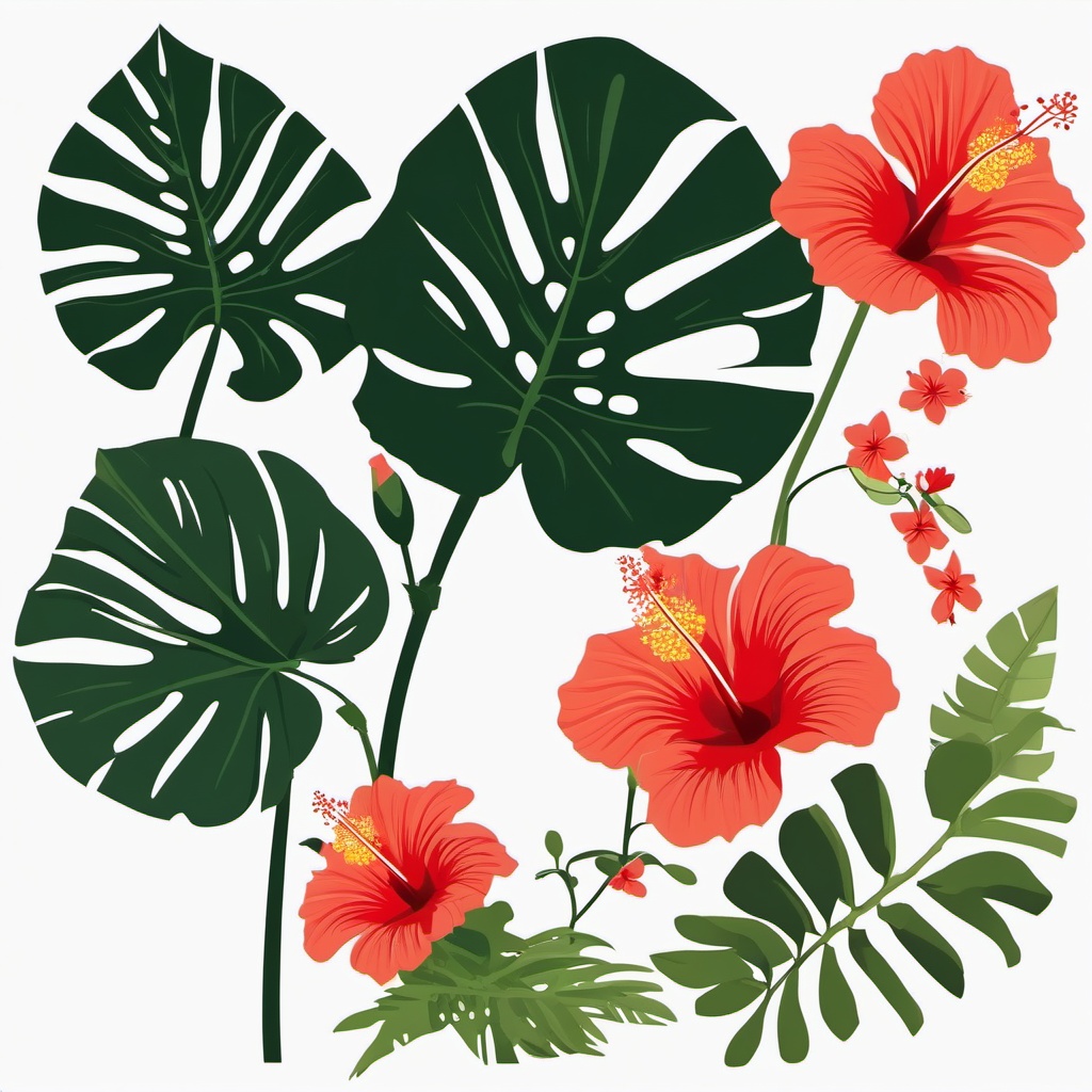 Hibiscus flower in a tropical garden clipart  simple, 2d flat