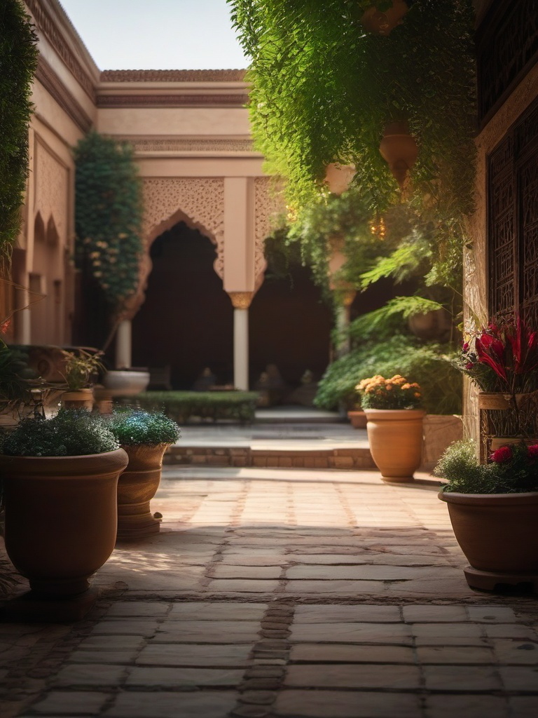 Islamic Courtyard Garden - Capture the beauty of an Islamic-inspired courtyard garden. realistic, professional photography, bokeh, natural lighting, canon lens, shot on dslr 64 megapixels sharp focus