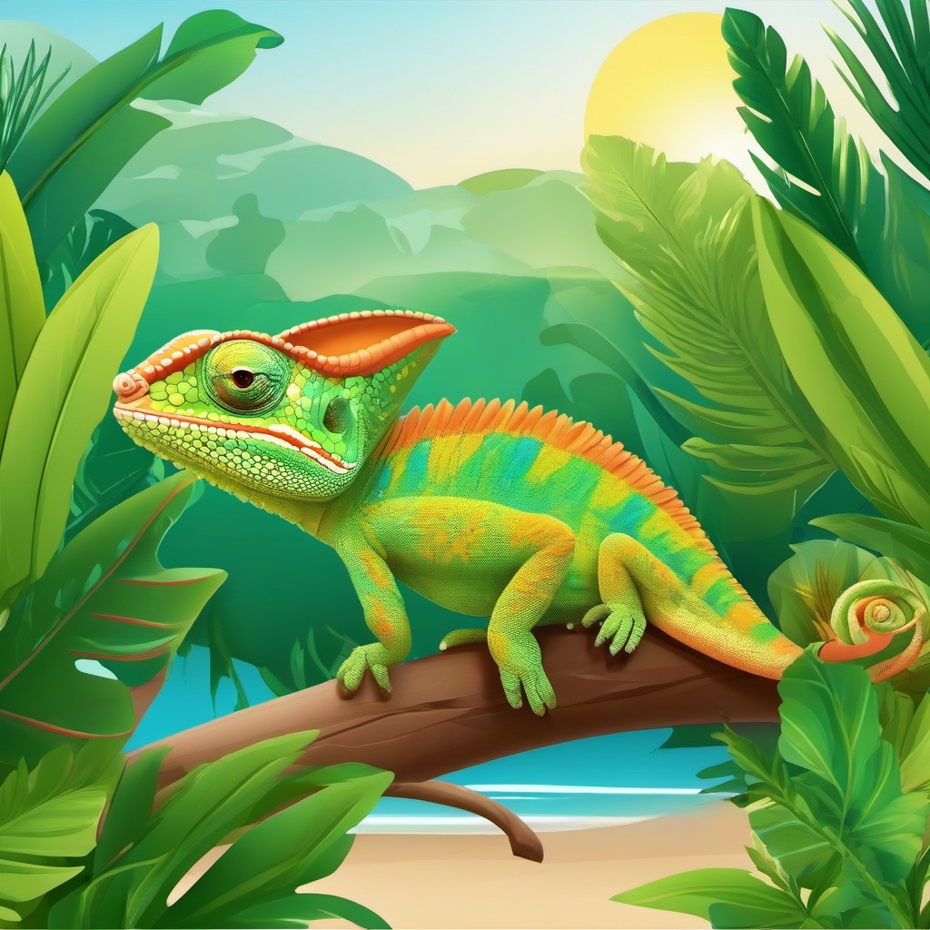 Cute Chameleon in a Hidden Oasis  clipart, simple