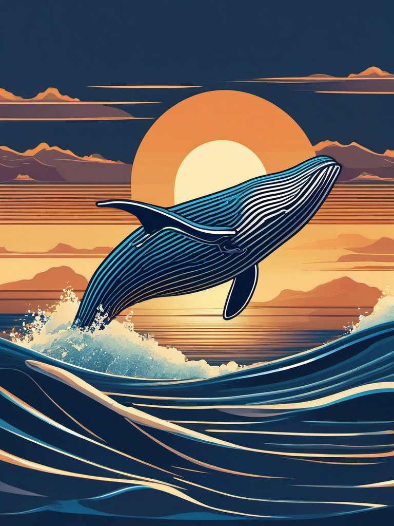 Whale Clipart - Whale breaching the surface of the ocean , minimal, 2d