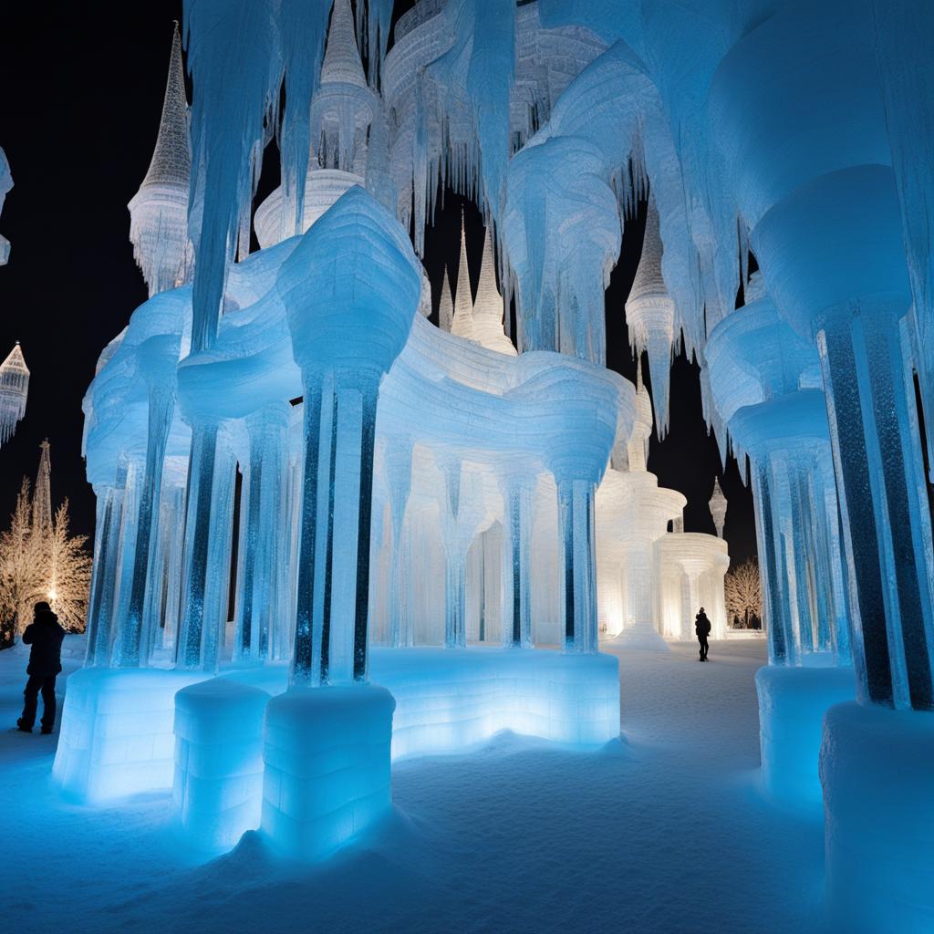 step into the ice palace, a palace made entirely of ice with breathtaking ice sculptures. 