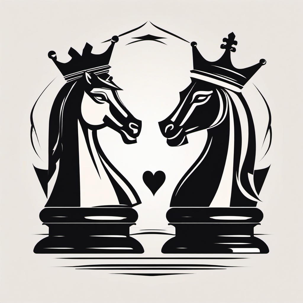 Chess Tattoo King and Queen - Merge love and strategy in a chess-themed tattoo.  minimalist color tattoo, vector