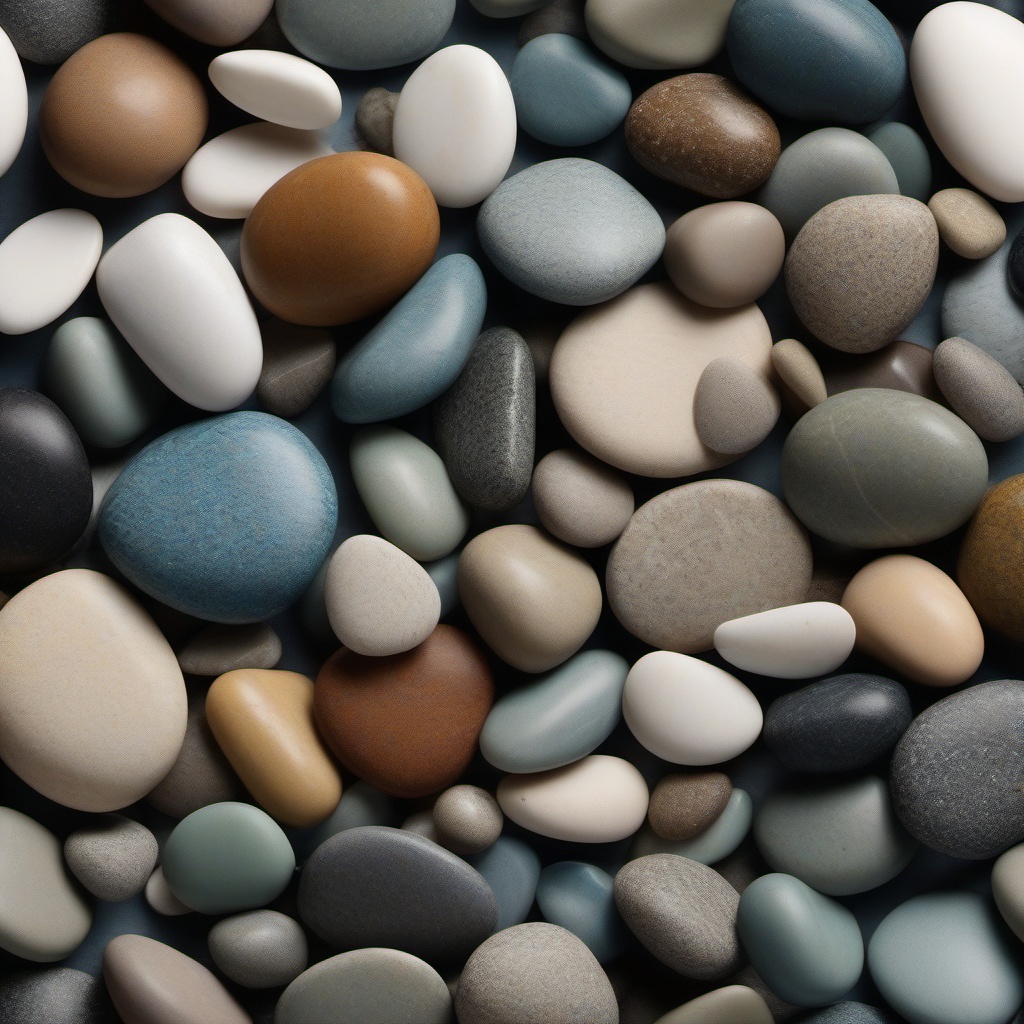 Pebbles in a harmonious arrangement with soothing, coastal colors top view, product photoshoot realistic background, hyper detail, high resolution